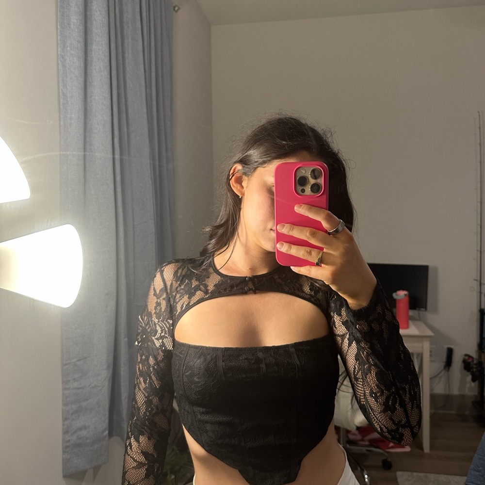 SHEIN Black Long Sleeve Cut Out Bodysuit